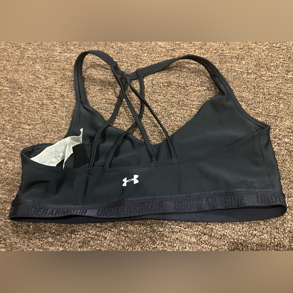 Under Armour Womens Black Light Support Sports Bra Large Scrunch Racerback Logo